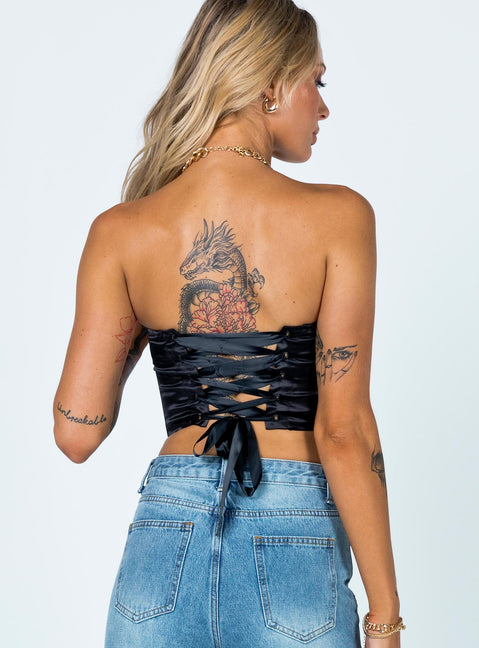 back view of model wearing Princess Polly Maya Corset Top Black 