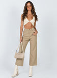 front view of model wearing Princess Polly Ruby Cropped Jeans Tan Mid Rise 