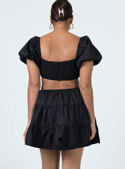 back view of model wearing Princess Polly Amber Mini Dress Black 