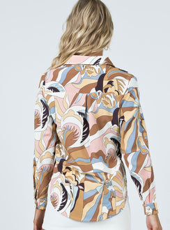 back view of model wearing Princess Polly Effie Shirt Brown Multi 