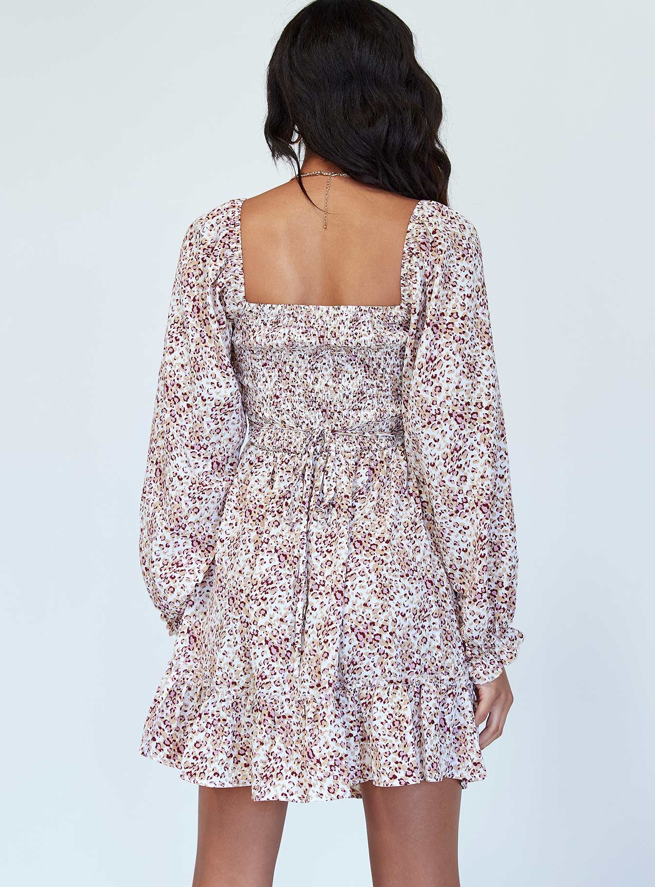back view of model wearing Princess Polly Blossom Mini Dress Floral 