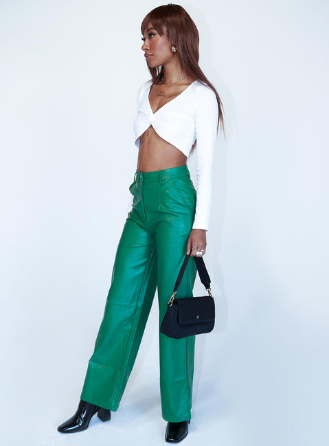 front view of model wearing Princess Polly Suki Pants Green 