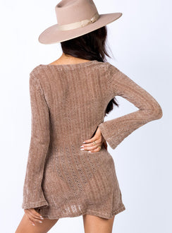 back view of model wearing Princess Polly Boho Babe Mini Dress Mocha 