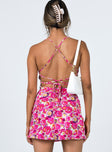 back view of model wearing Princess Polly Celena Mini Dress Pink Floral 