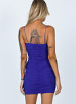 back view of model wearing Princess Polly Bloom Mini Dress Blue 