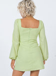 back view of model wearing Princess Polly Hastings Long Sleeve Mini Dress Green 