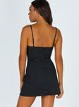 back view of model wearing Princess Polly Novella Mini Dress Black 