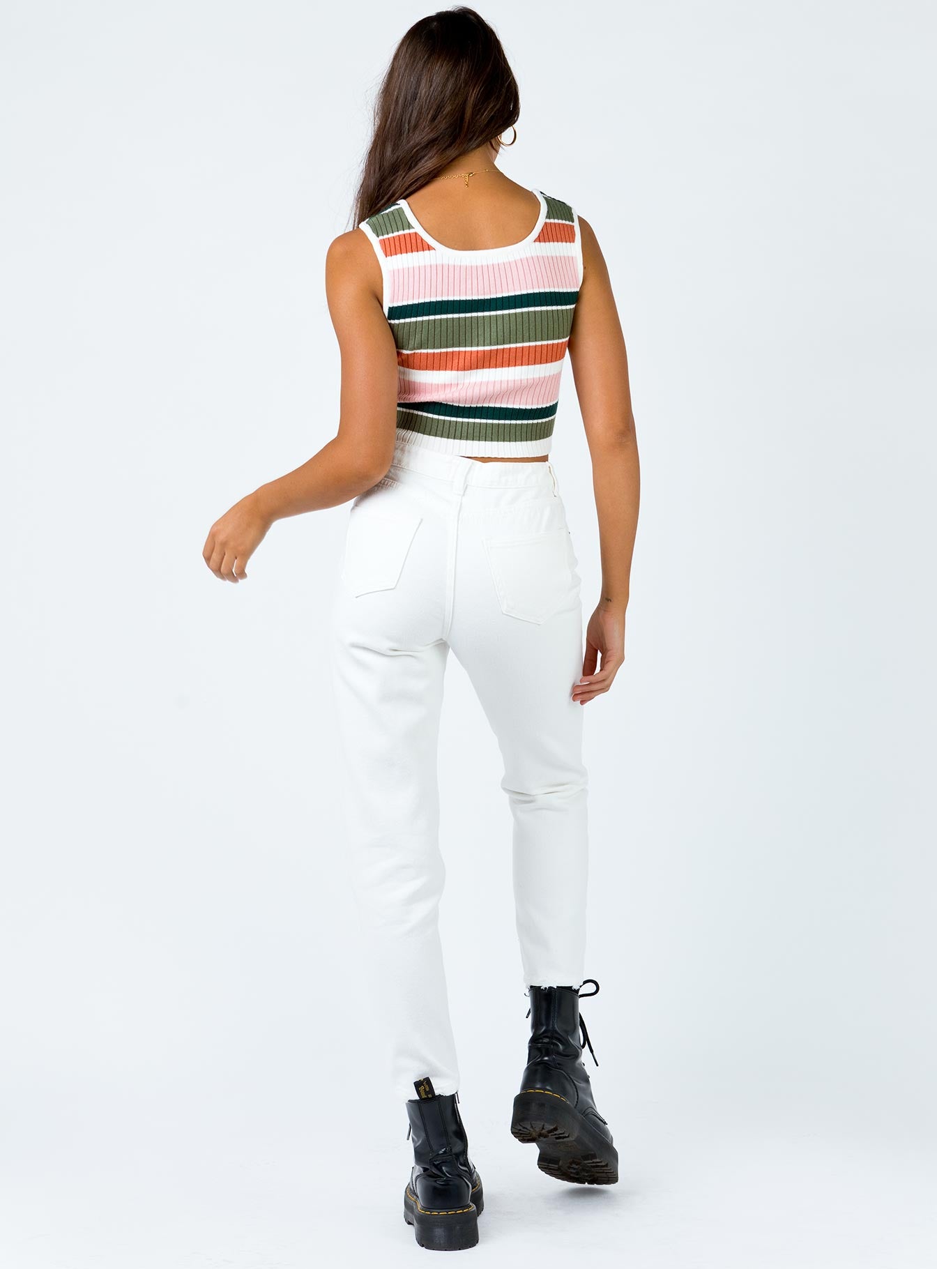 back view of model wearing Princess Polly Zaiden Straight Leg Jeans White Denim High Waisted 