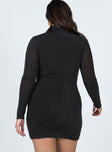 back view of model wearing Princess Polly Elody Long Sleeve Mini Dress Black 