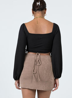 back view of model wearing Princess Polly Maisie Mini Skirt Brown 