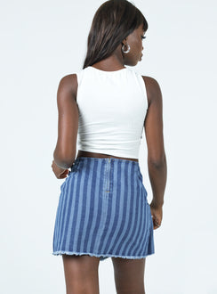 back view of model wearing Princess Polly Ariyah Wrap Denim Mini Skirt 