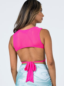 back view of model wearing Princess Polly Taylor Top Pink Sleeveless Sweetheart 