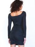 back view of model wearing Princess Polly Darla Mini Dress Black 