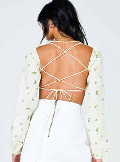 back view of model wearing Princess Polly Violetta Top Yellow 