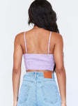 back view of model wearing Princess Polly Hamilton Top Purple 