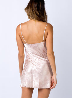 back view of model wearing Princess Polly Norman Mini Dress Champagne 