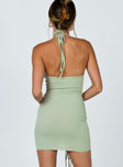 back view of model wearing Princess Polly Avery Mini Dress Sage 