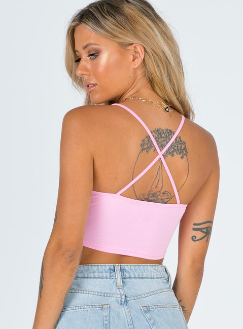 back view of model wearing Princess Polly Sin City Crop Top Sleeveless Plunger 