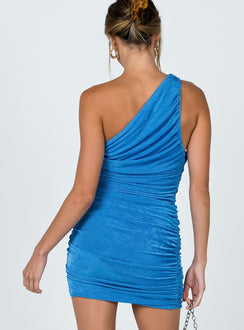 back view of model wearing Princess Polly The Goddess Mini Dress Blue 