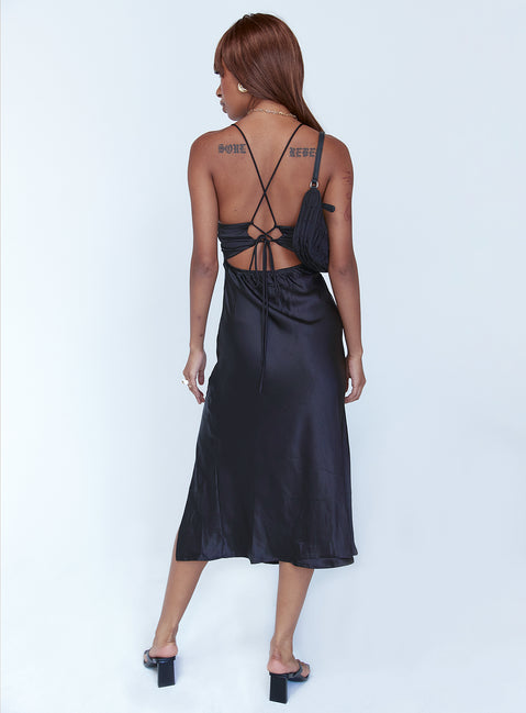 back view of model wearing Princess Polly Gigi Midi Dress Black 