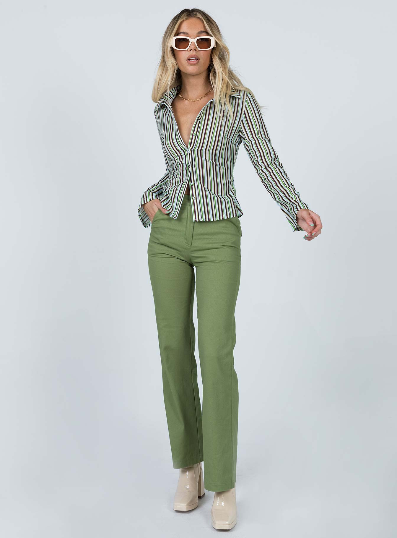 product Princess Polly Full Sleeves Asymmetric Neckline  Anni Stripe Shirt Multi