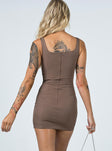 back view of model wearing Princess Polly Hudson Mini Dress Brown 