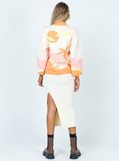 Front view of model wearing  front Tanna Midi Skirt Cream Princess Polly  Midi Skirts 