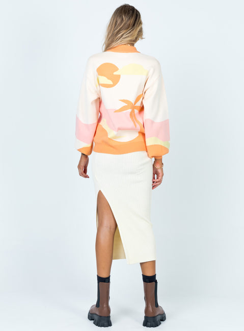 Front view of model wearing  front Tanna Midi Skirt Cream Princess Polly  Midi Skirts 