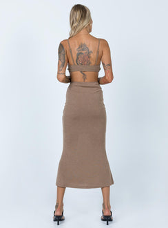 back view of model wearing Princess Polly Jocelyn Cut Out Midi Dress Brown 