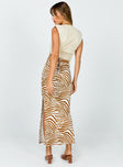 back view of model wearing Princess Polly Kody Maxi Skirt Beige Zebra 