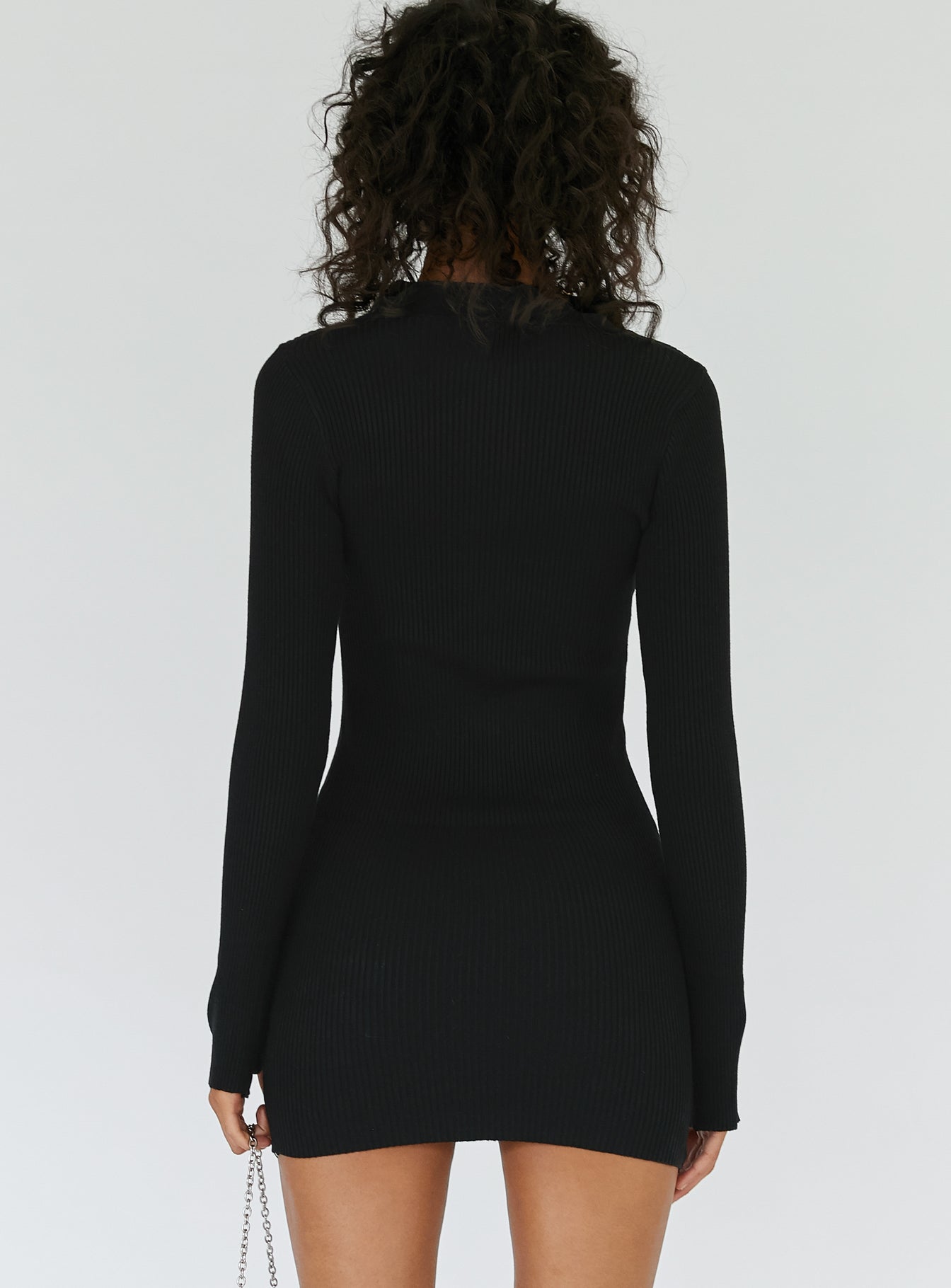 back view of model wearing Princess Polly Aubrey Mini Dress Black 