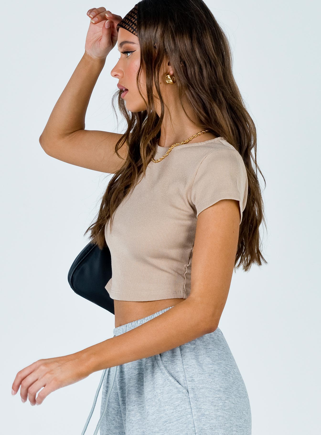 product Princess Polly Sleeveless Plunger  The Classic Cropped Tee Beige