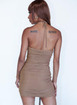 back view of model wearing Princess Polly Katherina Mini Dress Brown 