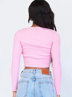 back view of model wearing Princess Polly Jax Long Sleeve Top Pink 
