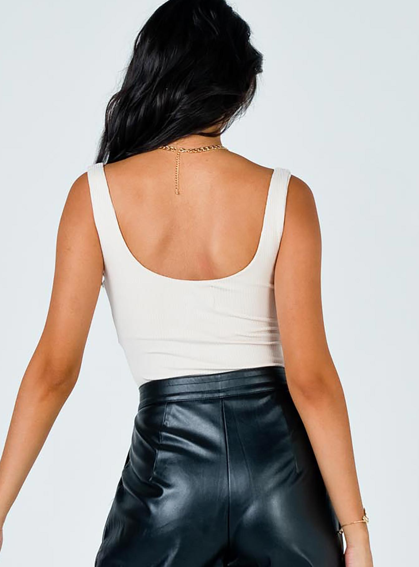 back view of model wearing Princess Polly Kloye Bodysuit Beige Sleeveless 