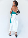 back view of model wearing Princess Polly Tyra Satin Midi Skirt White 