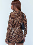 back view of model wearing Princess Polly Ziggy Shirt Dark Leopard 