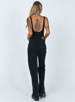 back view of model wearing Princess Polly Carey Denim Jeans Black High Waisted 