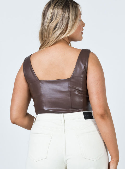 back view of model wearing Princess Polly Tatum Top Brown 