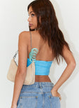 back view of model wearing Princess Polly Loriella Ring Detail Crop Top Blue 