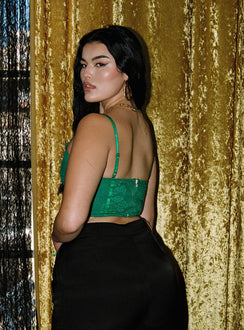 back view of model wearing Princess Polly Emmanuel Top Green 