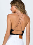 back view of model wearing Princess Polly Gabby Bodysuit Black Sleeveless Plunger 