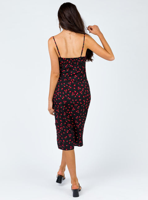 back view of model wearing Princess Polly Noda Midi Dress Black/Red 