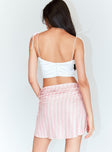 back view of model wearing Princess Polly Charlotte Ruched Mini Skirt Pink 