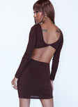 back view of model wearing Princess Polly Henley Mini Dress Brown 