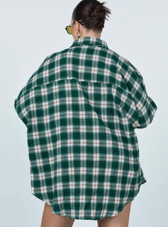 back view of model wearing Princess Polly Ken Checkered Shirt Green 