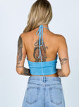 back view of model wearing Princess Polly Vanessa Top Blue 