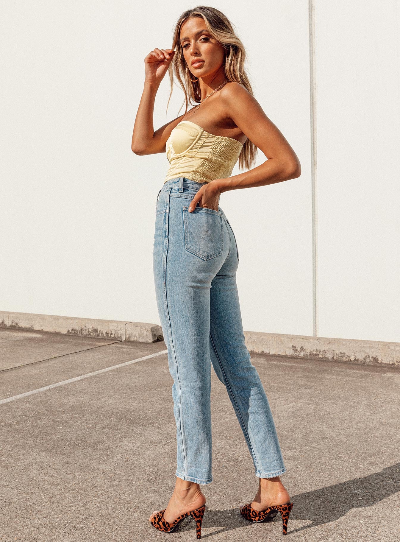 side view of model wearing Princess Polly Koko Bustier Lemon 