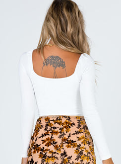 back view of model wearing Princess Polly Ailish Bodysuit Full Sleeves Scoop Neck 