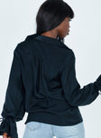 Front view of model wearing  front Princess Polly Full Sleeves Cowl  Forbidden Shirt Black